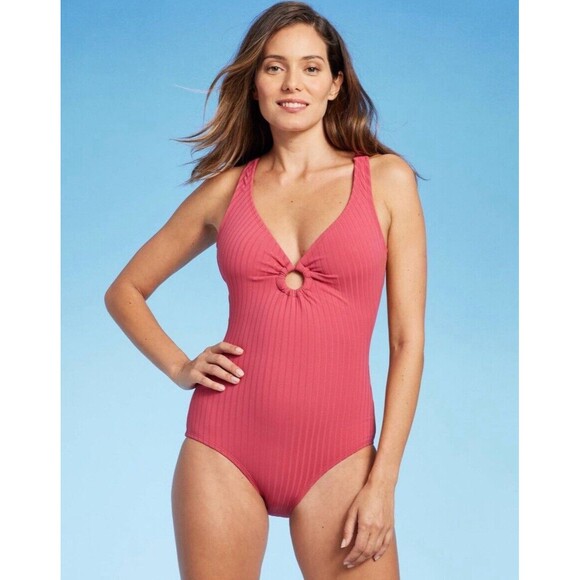 Kona Sol Women's Medium Coverage One Piece Swimsuit Ribbed Swimwear - Picture 1 of 3
